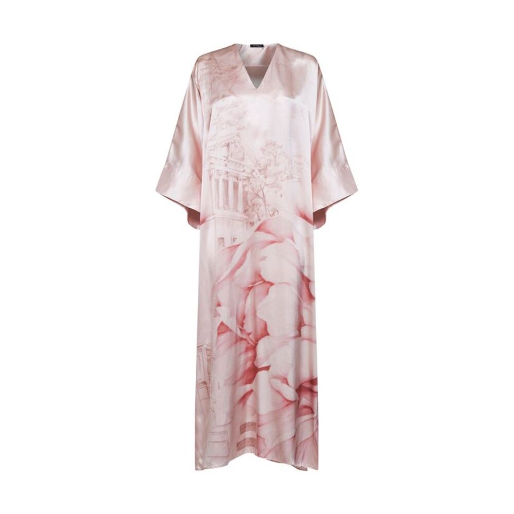 Kiton Women Light Pink Printed Silk Long Kimono Dress